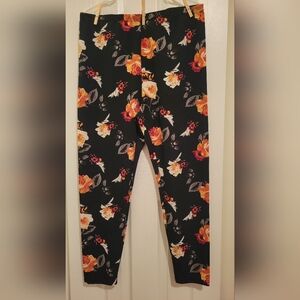 Floral Women's Leggings - Black and Orange